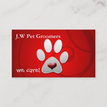 Red Silver Paw Print With A Red Heart Business Card by MG_BusinessCards at Zazzle
