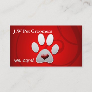 Red silver paw print with a red heart business card