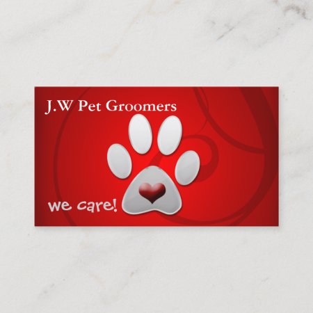 Red Silver Paw Print With A Red Heart Business Card