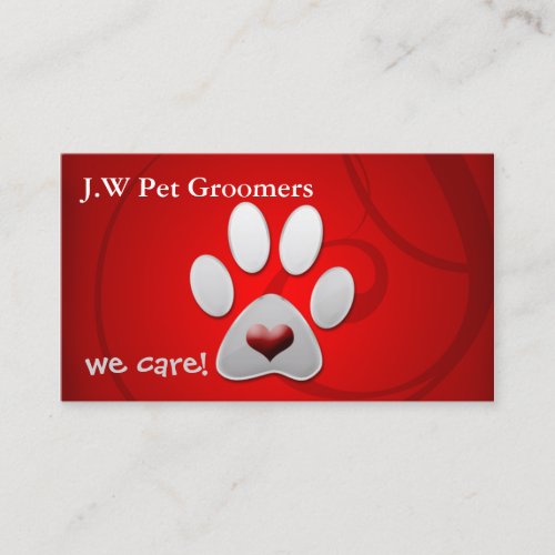 Red silver paw print with a red heart business card