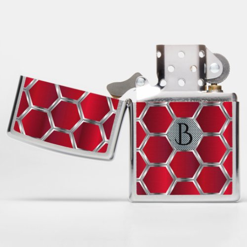 Red  Silver Polygonal Geometric pattern Zippo Lighter