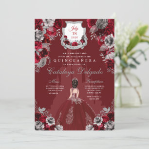 Red & Silver Princess Castle Quinceañera Invitation