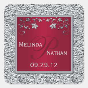 Red, Silver PRINTED Foil Floral Monogram Sticker