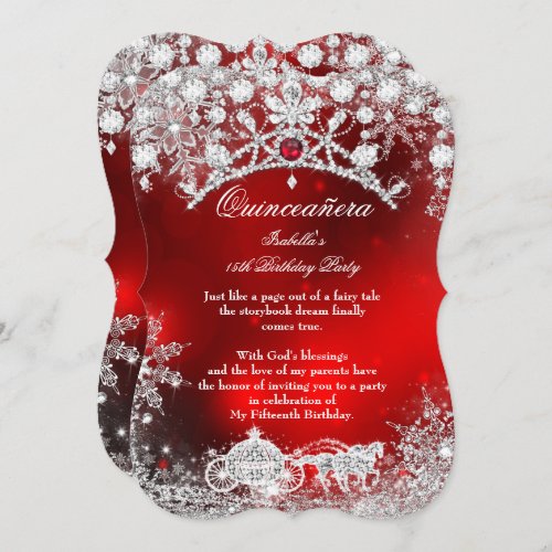 Red silver Quinceanera 15th Winter Wonderland Invitation