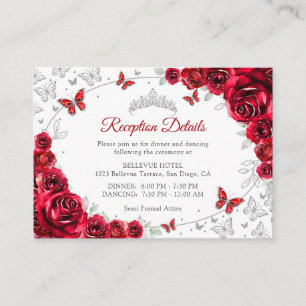 Red Silver Quinceanera Reception Details Enclosure Card