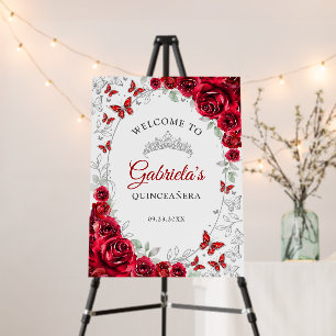 Red Silver Quinceanera Welcome Foam Board