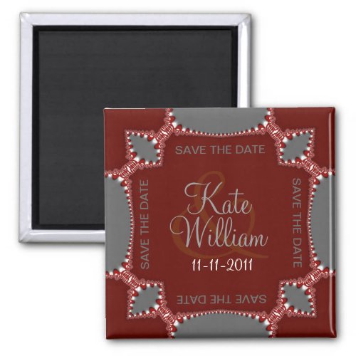 Red Silver Save the Date Lace Magnet