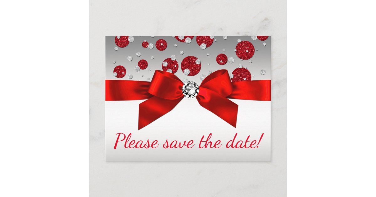 Red Silver Save The Date Postcards | Zazzle