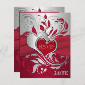 Red, Silver Scrolls, Hearts RSVP Card (Front/Back)