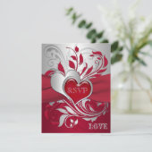 Red, Silver Scrolls, Hearts RSVP Card (Standing Front)