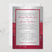 Red, Silver Scrolls, Hearts Wedding Invitation (Back)