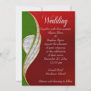 Red, Silver Silver Christmas Wedding Invitation