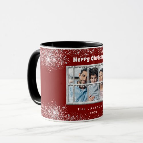 Red silver snow photo winter window mug