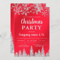 Red silver snow pine foil corporate Christmas Invitation