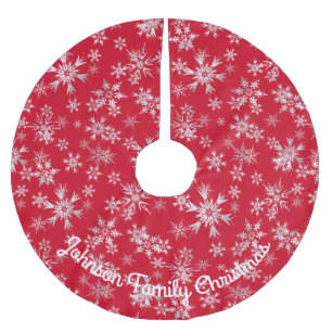 Red Silver Snowflakes Personalized Message Brushed Polyester Tree Skirt