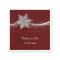 red Silver Snowflakes personalized wedding napkin