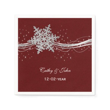 red Silver Snowflakes personalized wedding napkin