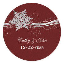 red Silver Snowflakes wedding favor stickers