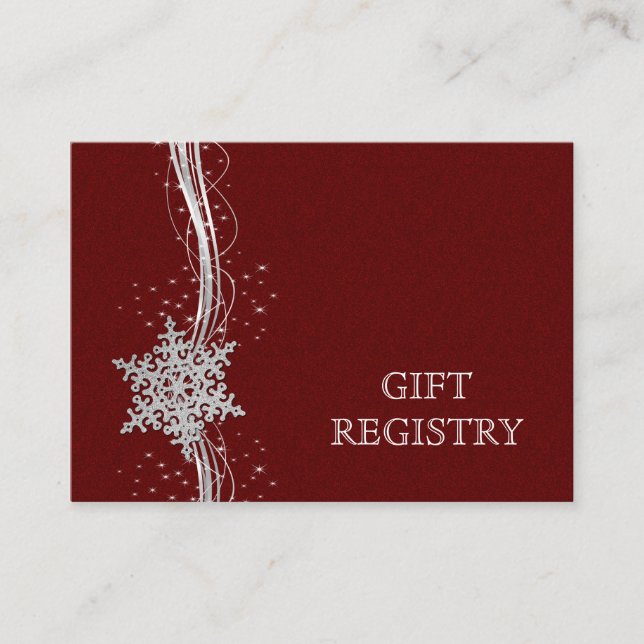 red Silver Snowflakes wedding gift registry Enclosure Card (Front)