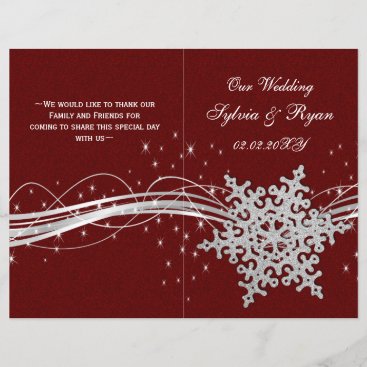 red Silver Snowflakes wedding programs folded