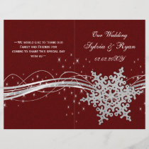 red Silver Snowflakes wedding programs folded
