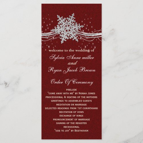red Silver Snowflakes wedding programs tea length