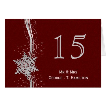 red Silver Snowflakes wedding table numbers