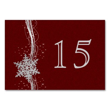 red Silver Snowflakes wedding table numbers