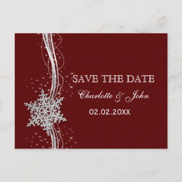 red Silver Snowflakes Winter save the Date Announcement Postcard