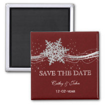 red Silver Snowflakes Winter save the Date Magnet
