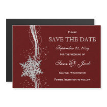 red Silver Snowflakes Winter  save the date Magnetic Invitation
