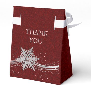 red Silver Snowflakes Winter wedding favor box