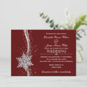 red Silver Snowflakes Winter wedding invitations (Standing Front)