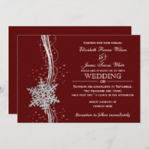 red Silver Snowflakes Winter wedding invitations