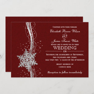 red Silver Snowflakes Winter wedding invitations