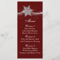 red Silver Snowflakes Winter wedding menu cards