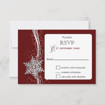 red Silver Snowflakes Winter wedding RSVP