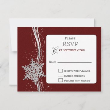 red Silver Snowflakes Winter wedding RSVP