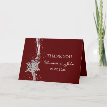 red Silver Snowflakes Winter wedding Thank You