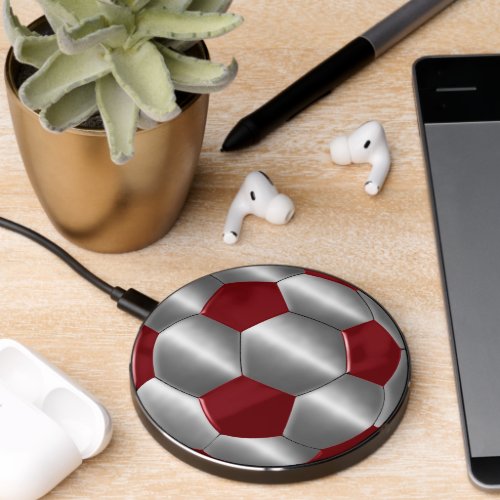 Red  Silver Soccer Ball Futbol Wireless Charger