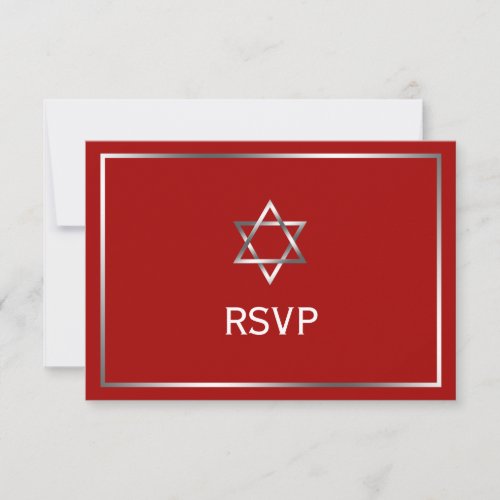 Red Silver Star of David Bar Mitzvah RSVP Card