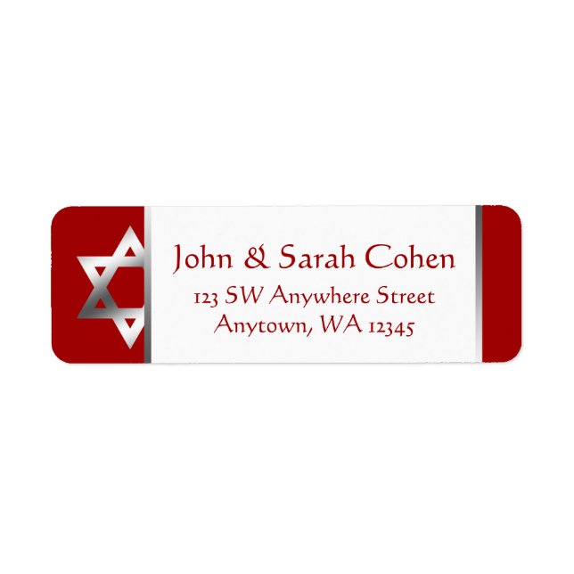 Red Silver Star of David Return Address Label (Front)