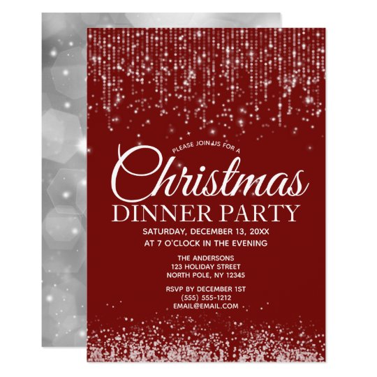 red silver string lights christmas dinner party invitation zazzle com