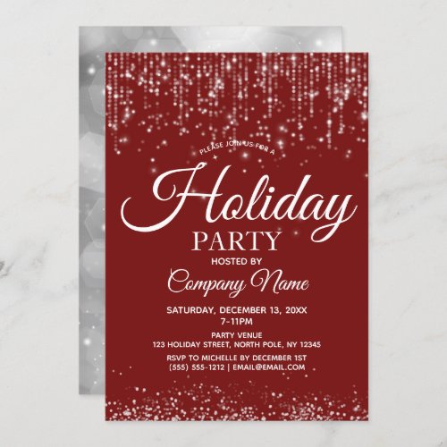 Red Silver String Lights Corporate Holiday Party Invitation
