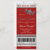  Red Silver Sweet 16 Masquerade Party Ticket Invitation (Front)