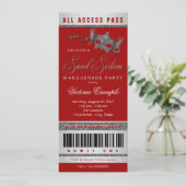  Red Silver Sweet 16 Masquerade Party Ticket Invitation (Standing Front)