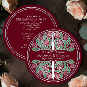 Red Silver Sword Royal Wedding Rehearsal  Invitation