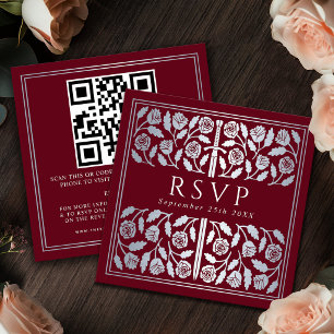 Red Silver Sword Royal Wedding RSVP QR Code Enclosure Card