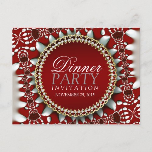 Red  Silver theme Dinner Party Invite Postcard