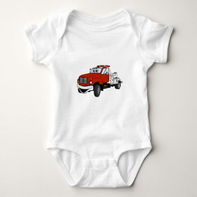 Red Silver Tow Truck Cartoon Baby Bodysuit (Front)